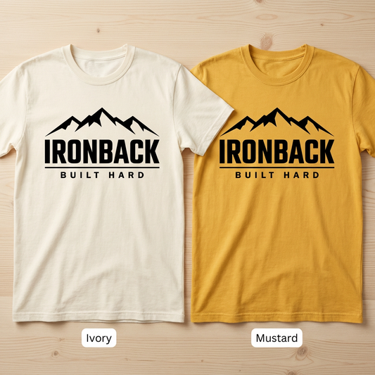IRONBACK BUILT HARD Tee — Heavyweight Black