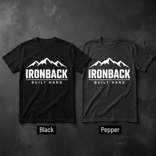 IRONBACK BUILT HARD Tee — Heavyweight Black
